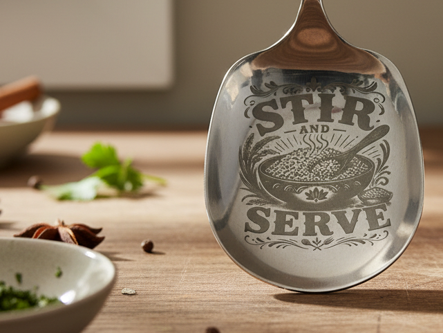 Stir and Serve Rustic Kitchen Spoon laser engraved metal kitchen idea