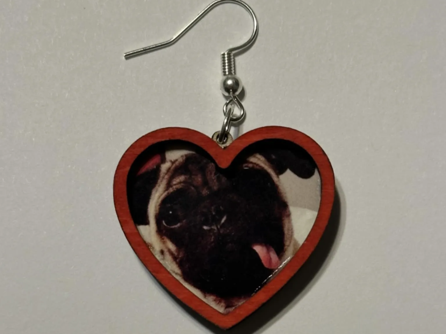 Heart-shaped dog photo earring