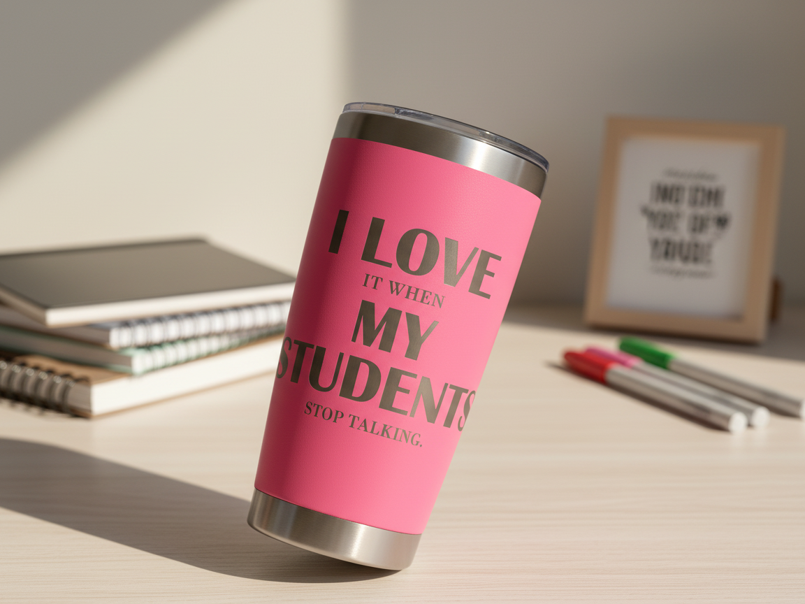 Funny Teacher Tumbler, "I Love It When My Students Stop Talking" teacher gift design