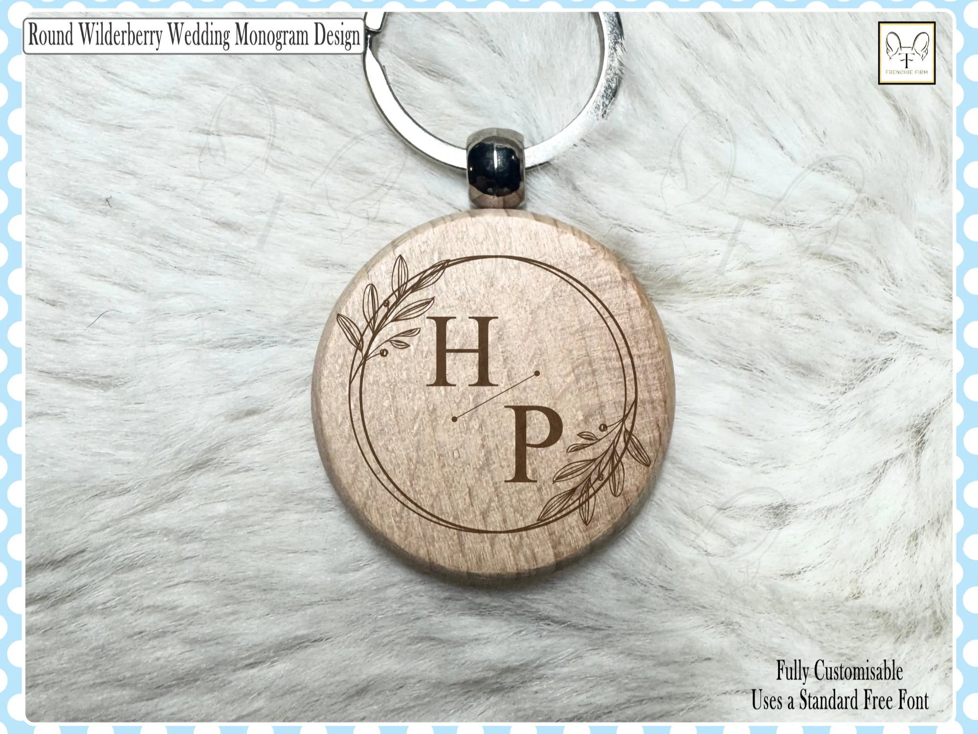 Engraved Wilderberry Round Wedding Monogram Keychain wedding favor idea
