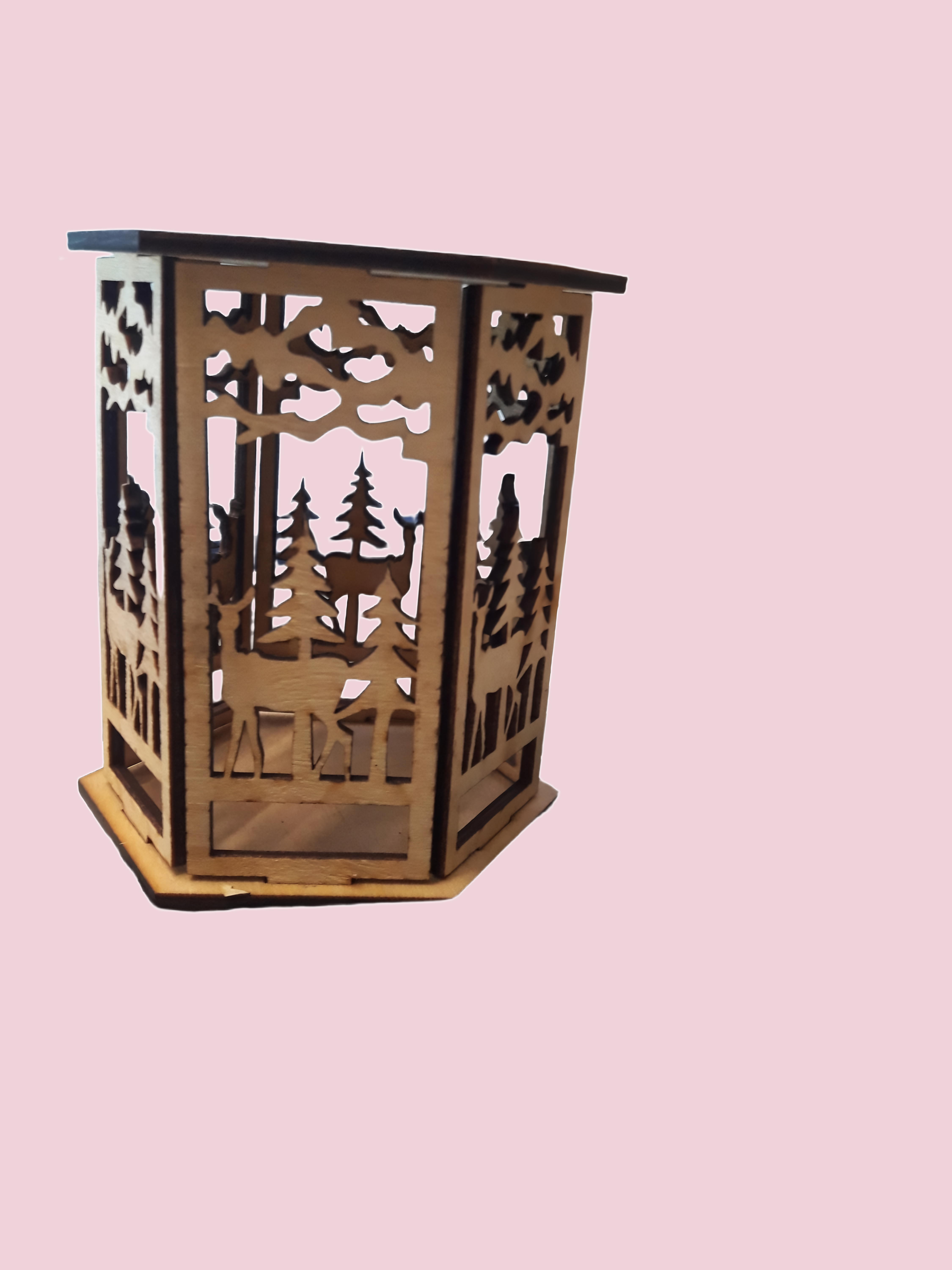 Laser cut Christmas lamp night light with a deer lantern design