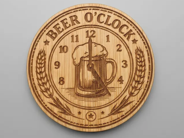 Laser Engraved Wooden Beer O'Clock Round Bottle Opener groomsmen gift idea