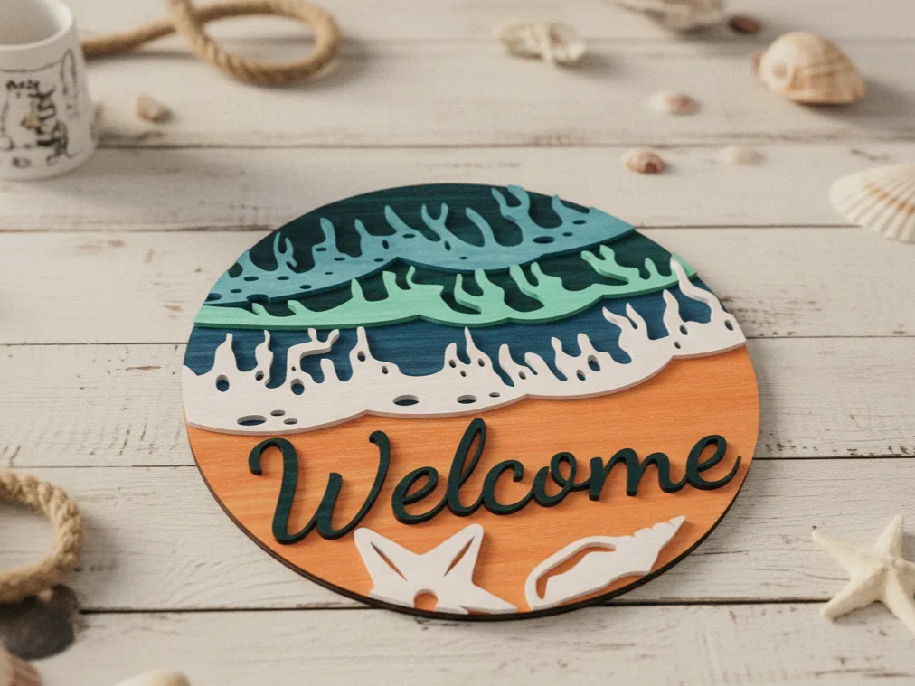 Welcome Sea Wave 3D Layered Laser Cut Wall Art laser cut summer decor design