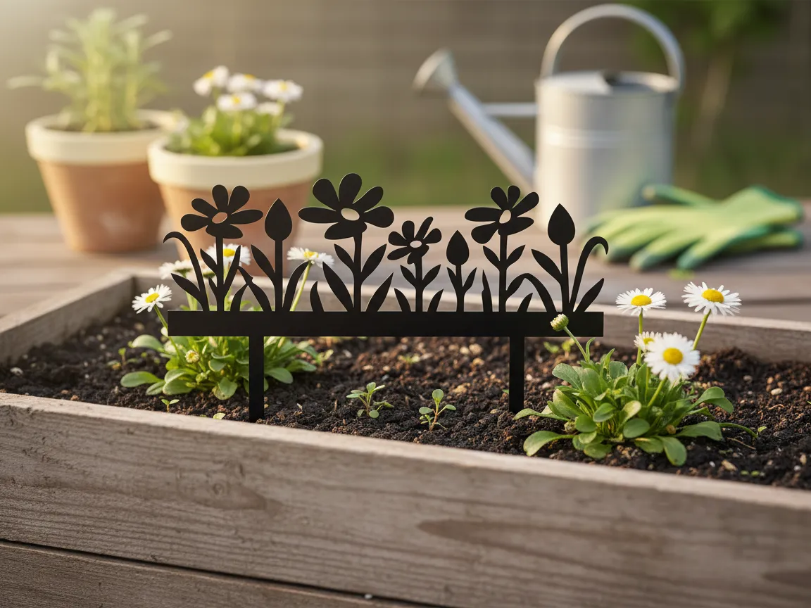 Black Metal Floral Garden Bed Edging Stake exterior metal wall art idea