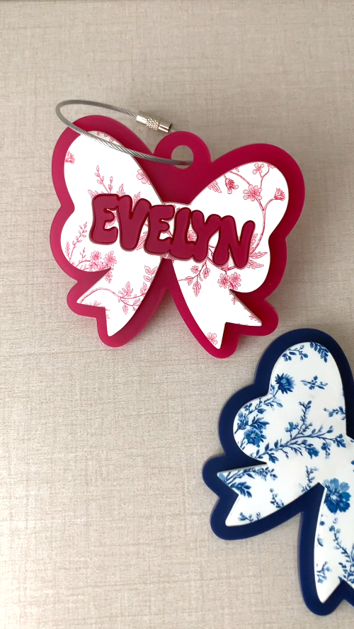 [Laser cut and engrave] Adorable Bow Bag Tag Laser Cut File (Acrylic or Wood) Personal Backpack Tag or Bag Charm