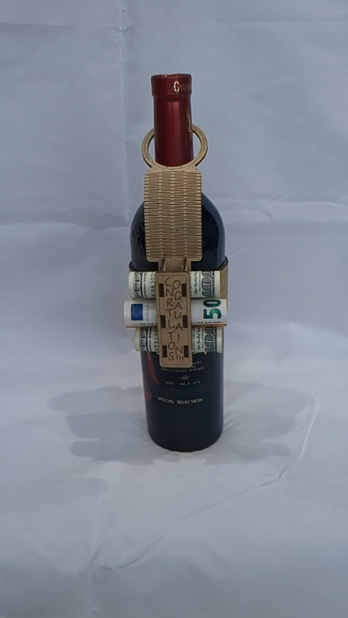 [Laser cut and engrave] Unique wine bottle decor, cash gift, laser cutting design. Laser cut, greeting wine label, laser machines file. Laser pattern, laser craft.