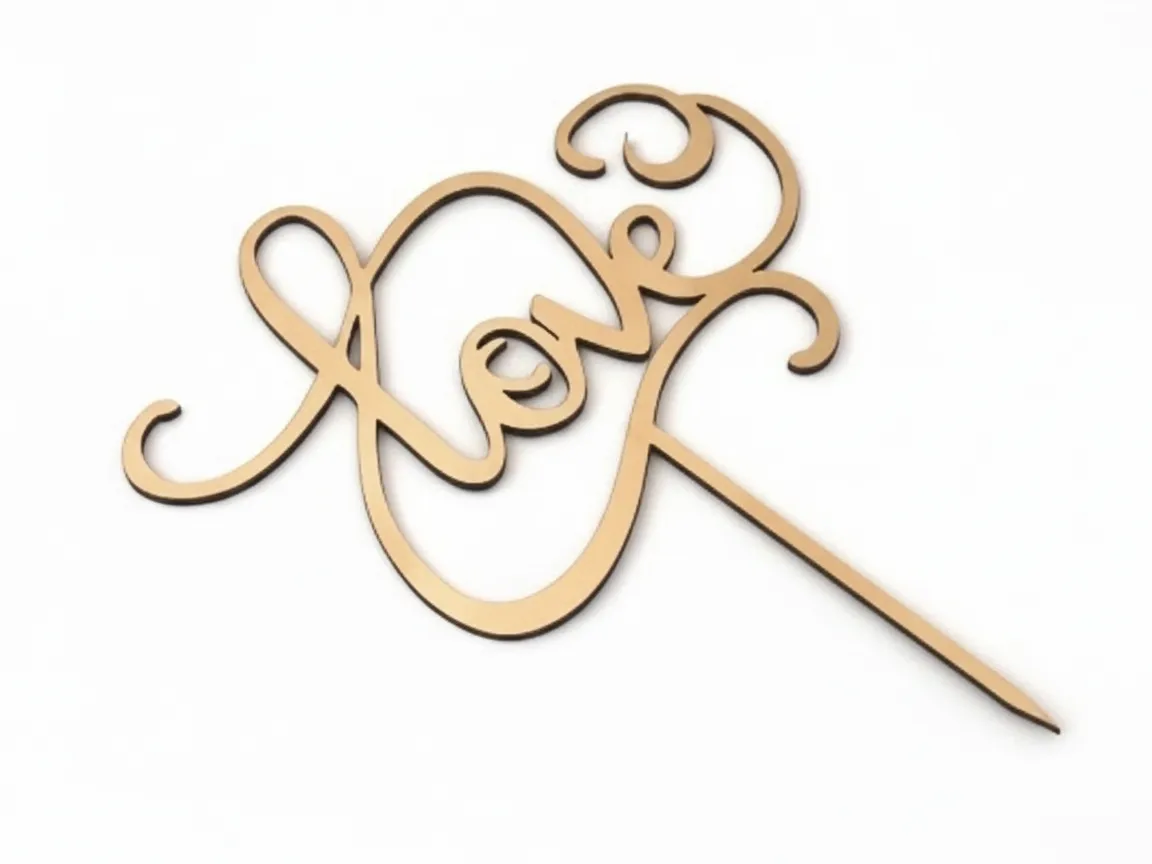Wooden Love script cake topper