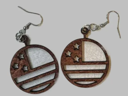 Laser Cut Wooden American Flag Earrings Fourth of july! — free patriotic laser/print project file on Atomm