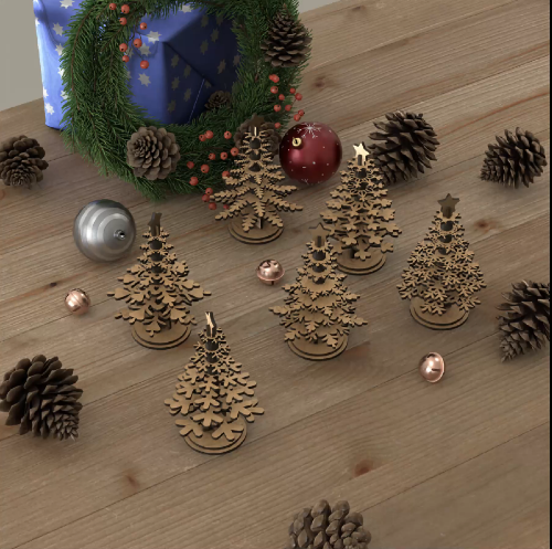 [Laser cut and engrave] Laser Cut Wooden Christmas Tree Ornaments Set