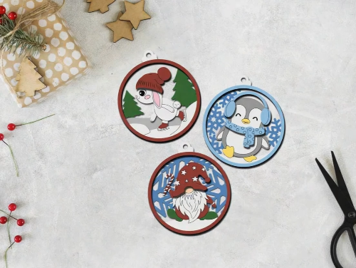 [Laser cut and engrave] Christmas Ornaments Set of 3