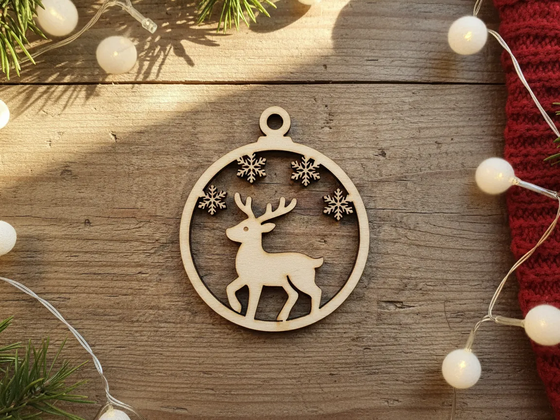 Laser cut wooden reindeer and snowflakes Christmas ornament for window