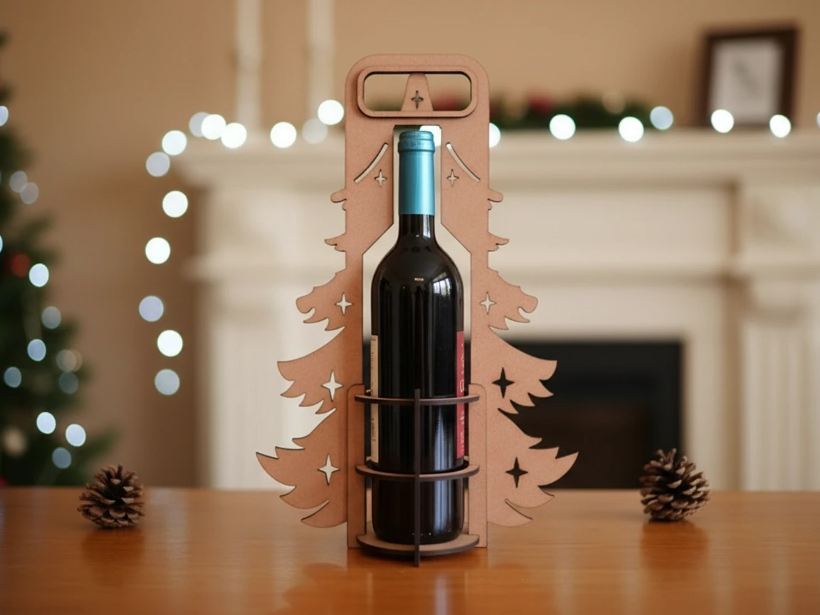 Soporte de madera para botella de vino con forma de árbol de Navidad, idea de regalo de vino