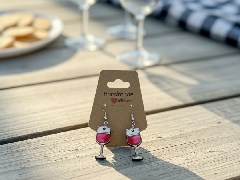 Red Wine Glass Dangle Earrings gift design