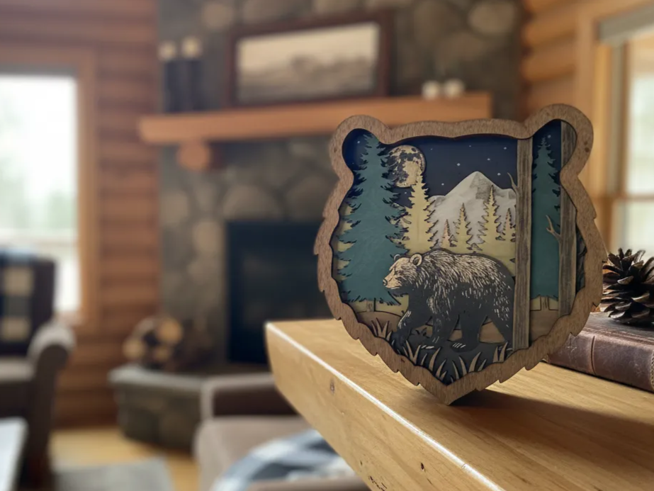 3D Multi-Layered Bear and Forest Scene shadow box design