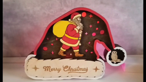 [Laser cut and engrave] Laser Cut Wooden Merry Christmas Santa Hat Decoration