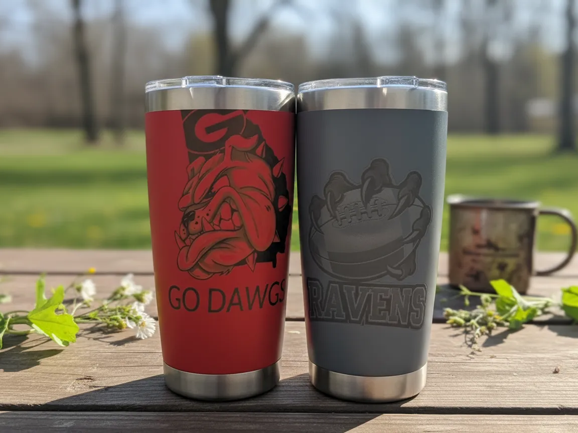 Sports Team Tumblers (Go Dawgs / Ravens) laser engraved custom tumbler idea