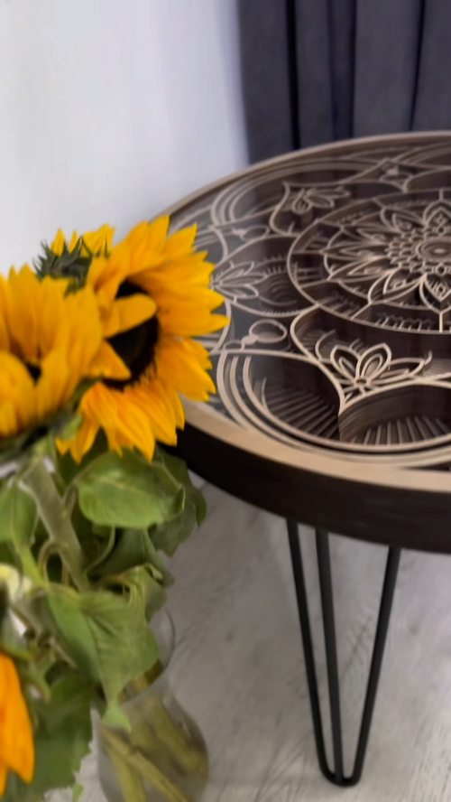 [Laser cut and engrave] 3D Mandala Coffee Table Laser Cut Design, Multilayered Mandala Art, Patterned Coffee Table, Modern Boho Coffee Table, Glass Top Coffee Table