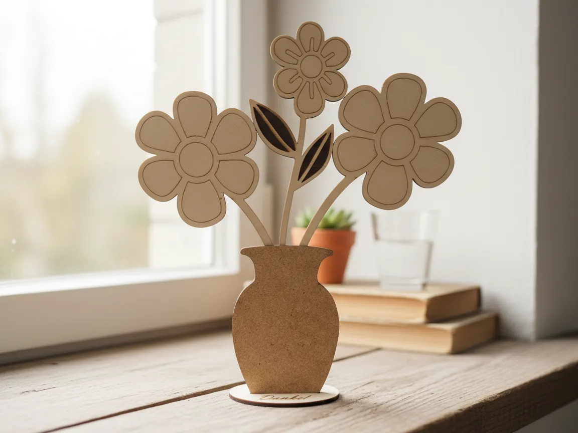 Laser cut wooden flower vase table ornament