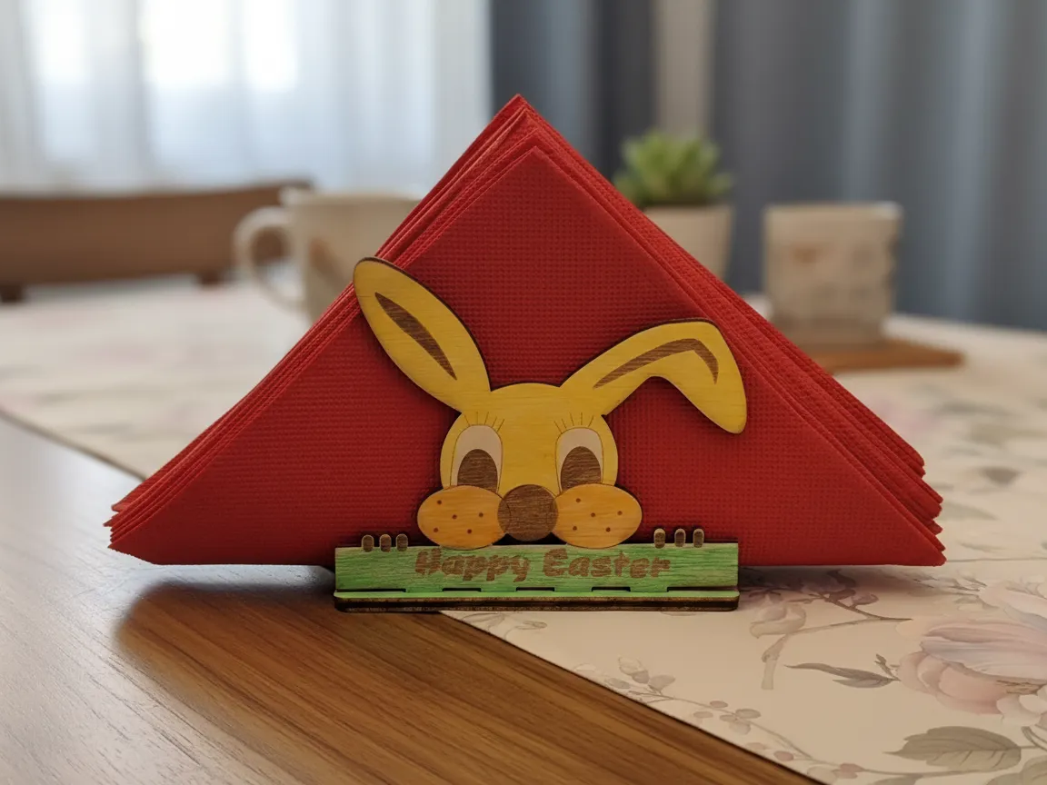 Easter Bunny Napkin Holder with Happy Easter Greeting laser-cut napkin ring design