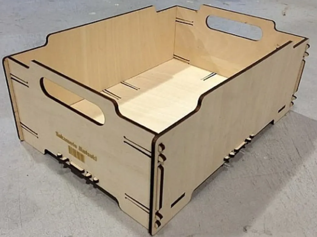Wooden crate box with cut-out handles