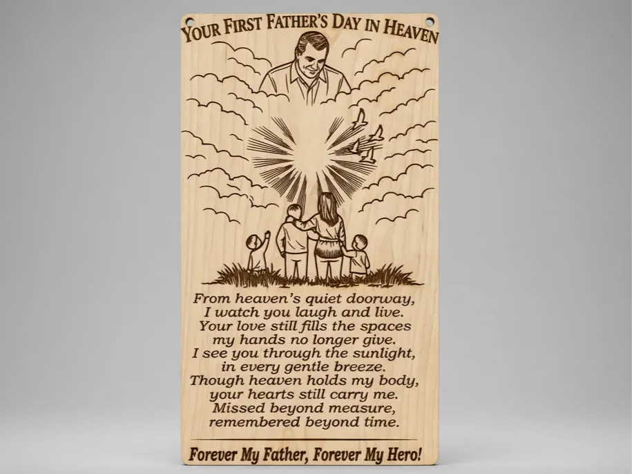 Father Memorial Wall Plaque with Family Illustration father's day gift design