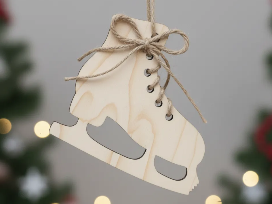 Schlittschuh-Anhänger mit Kordelschleife selbst gemachter Christbaumschmuck