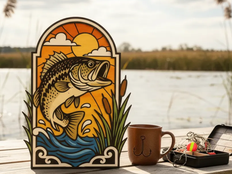 Layered Bass Fish 3D Wood Wall Art father's day gift design