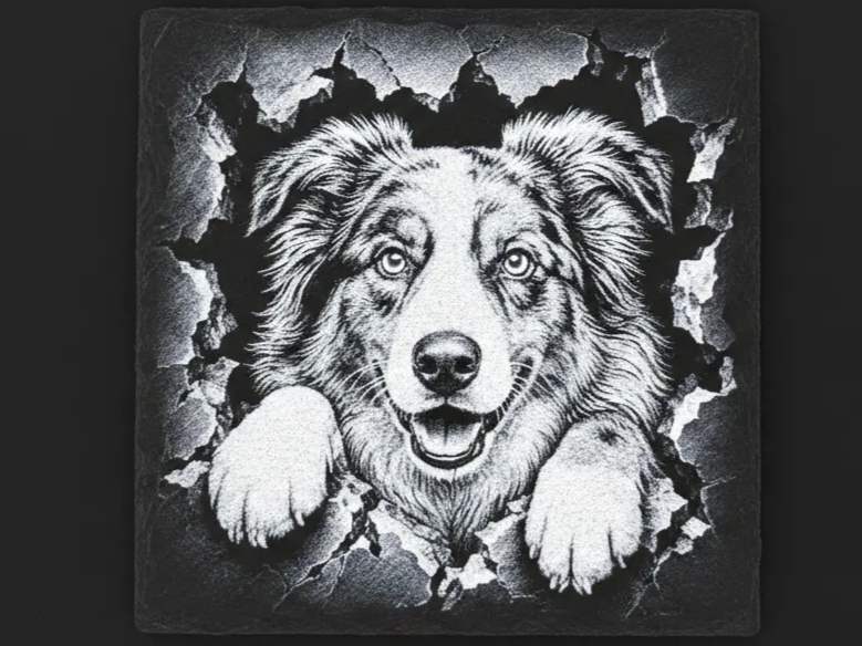 Australian Shepherd Slate Coaster – 3D Laser Engraving Effect laser engraved pet portrait idea