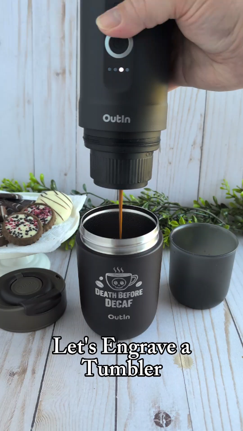 [Laser cut and engrave] Death Before Decaf Engraved OutIn Travel Tumbler