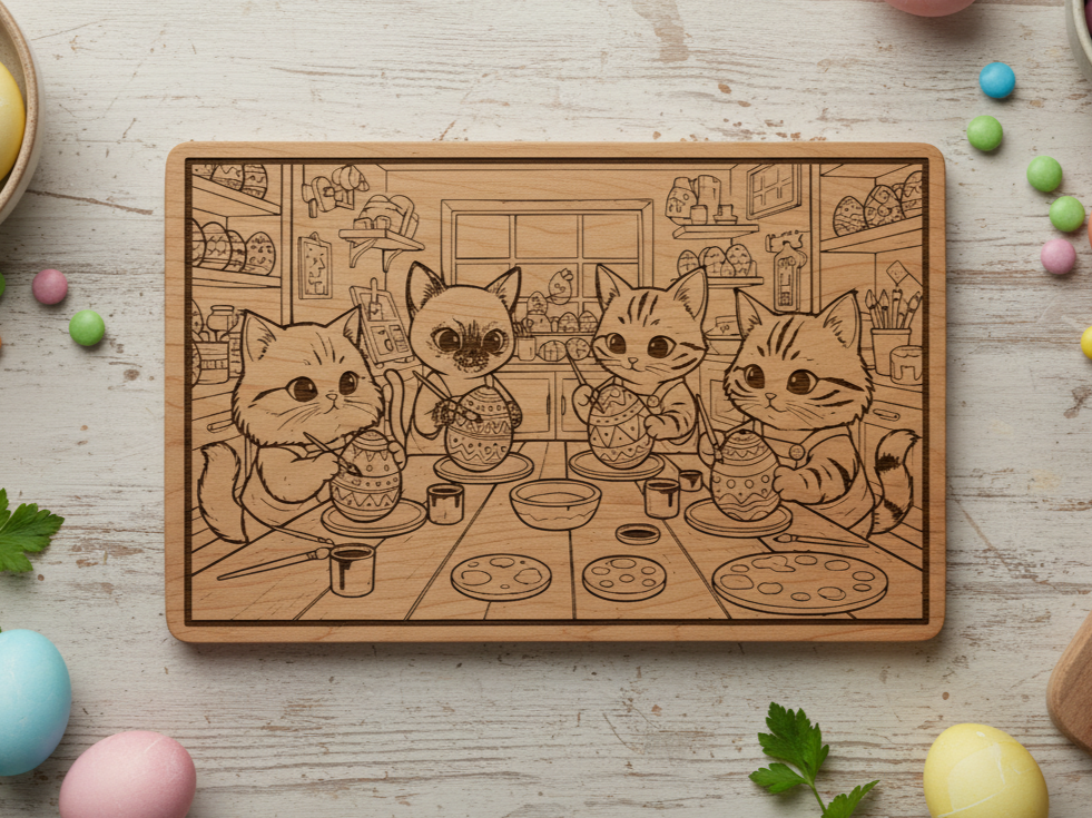 Easter Kitten Egg Painting Cutting Board cutting board design