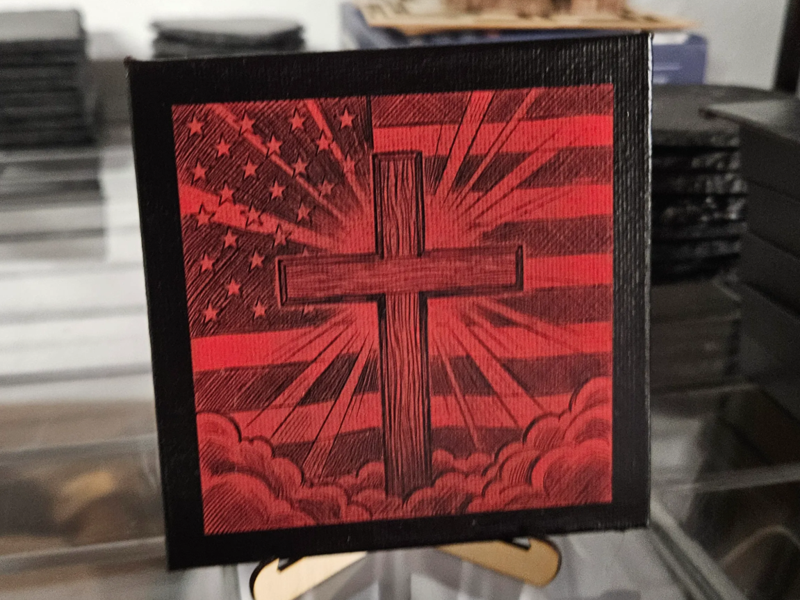 American Flag and Christian Cross Square Wall Art — free American flag wall art project file on Atomm