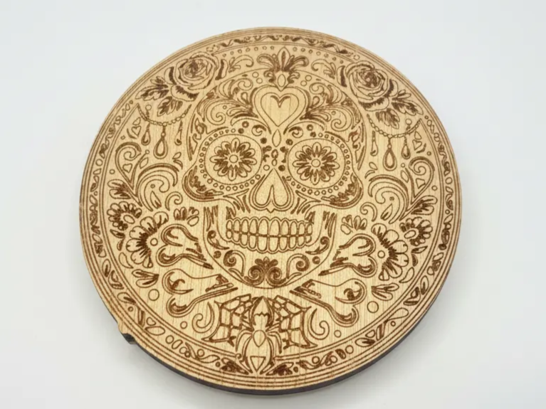 Intricate Sugar Skull Design on Wooden Bottle Opener sugar skull dia de los muertos design