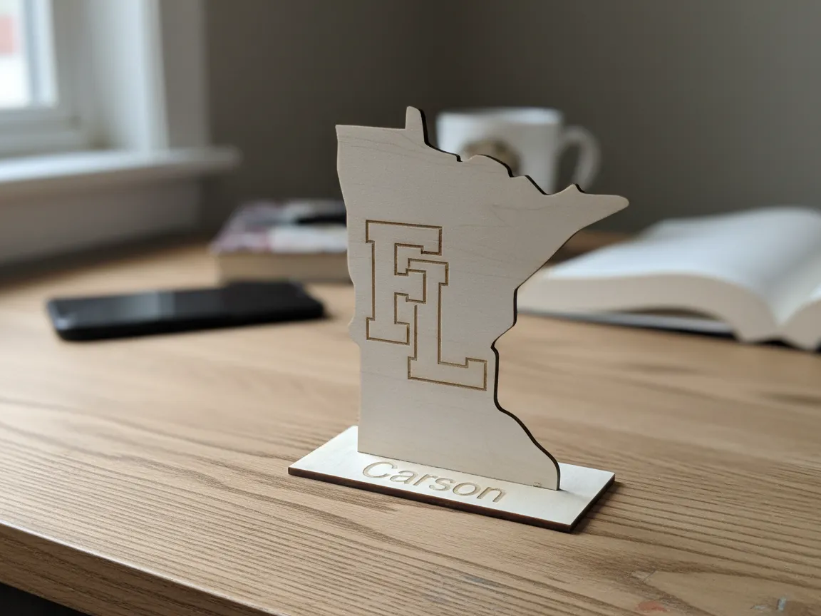 Bảng tên để bàn gỗ hình đường viền bang Minnesota