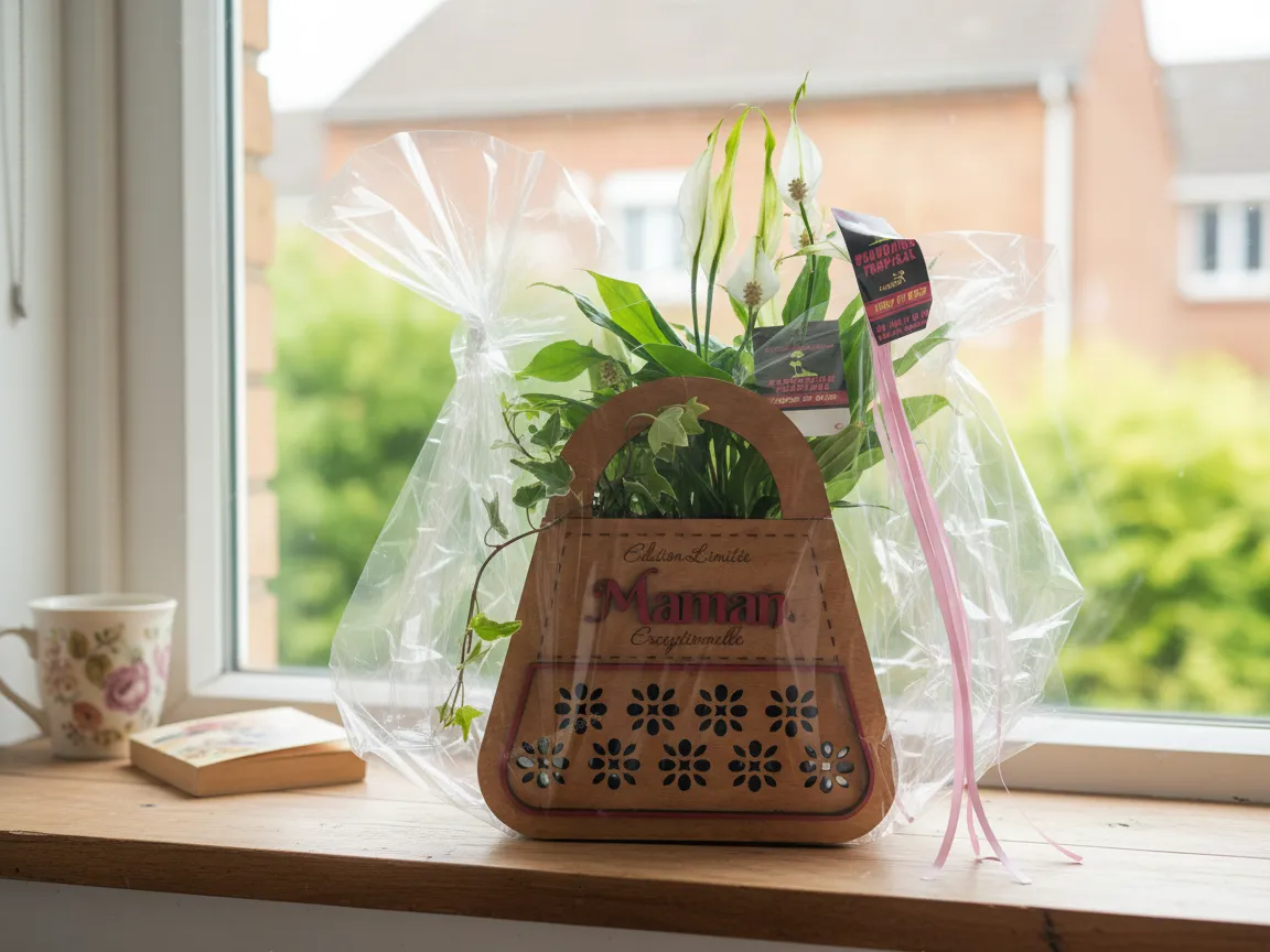 Maman wooden handbag shaped planter with peace lily gift for mom idea