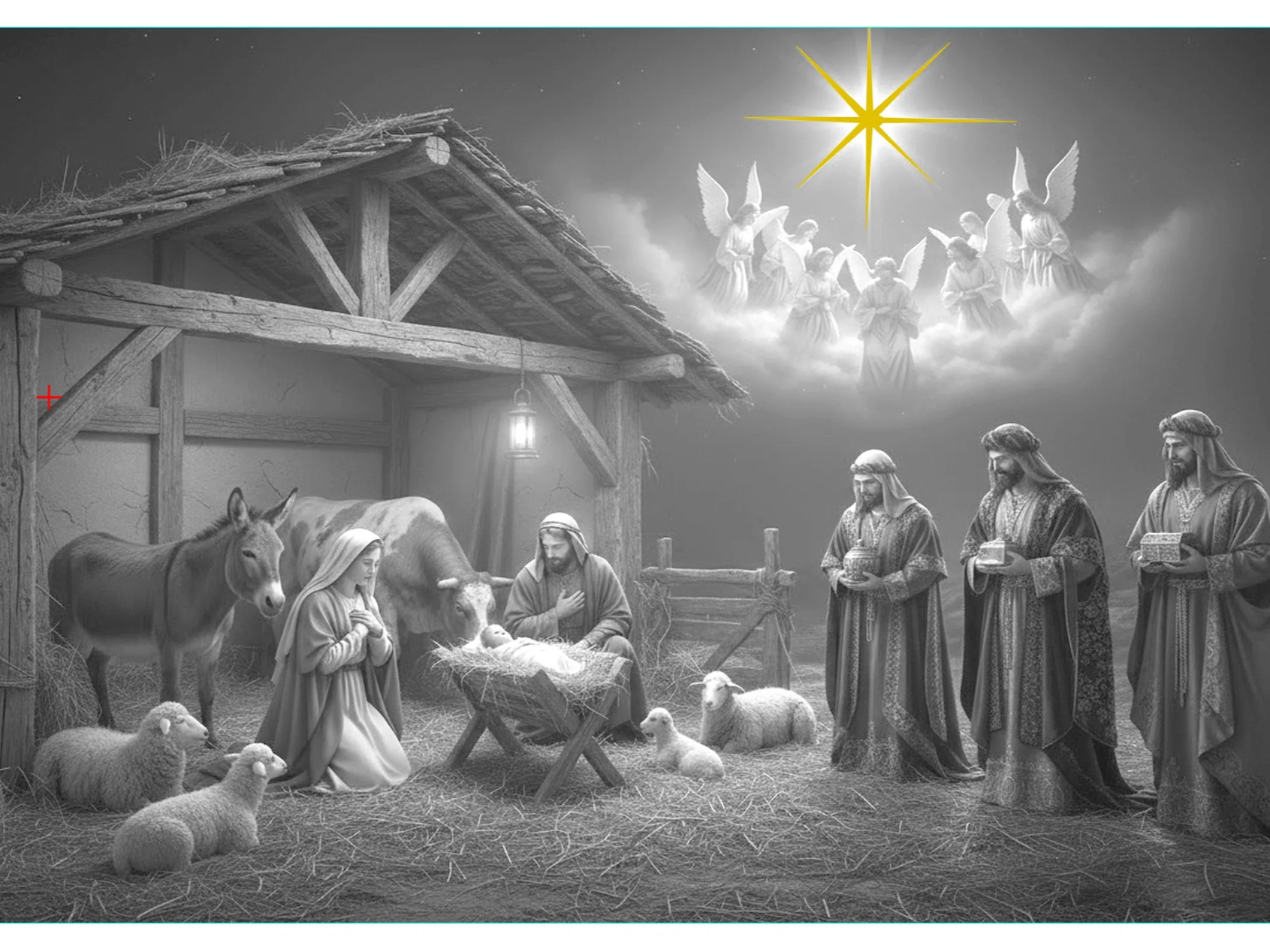 Giant engraved ceramic tile showing the Nativity scene