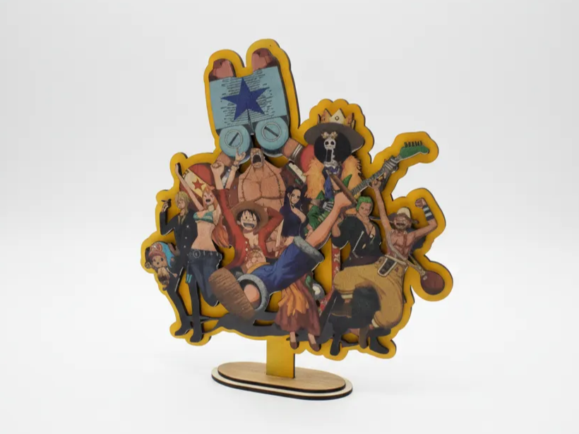 Wood laser cut One Piece crew figurine display with LED lighting gift idea