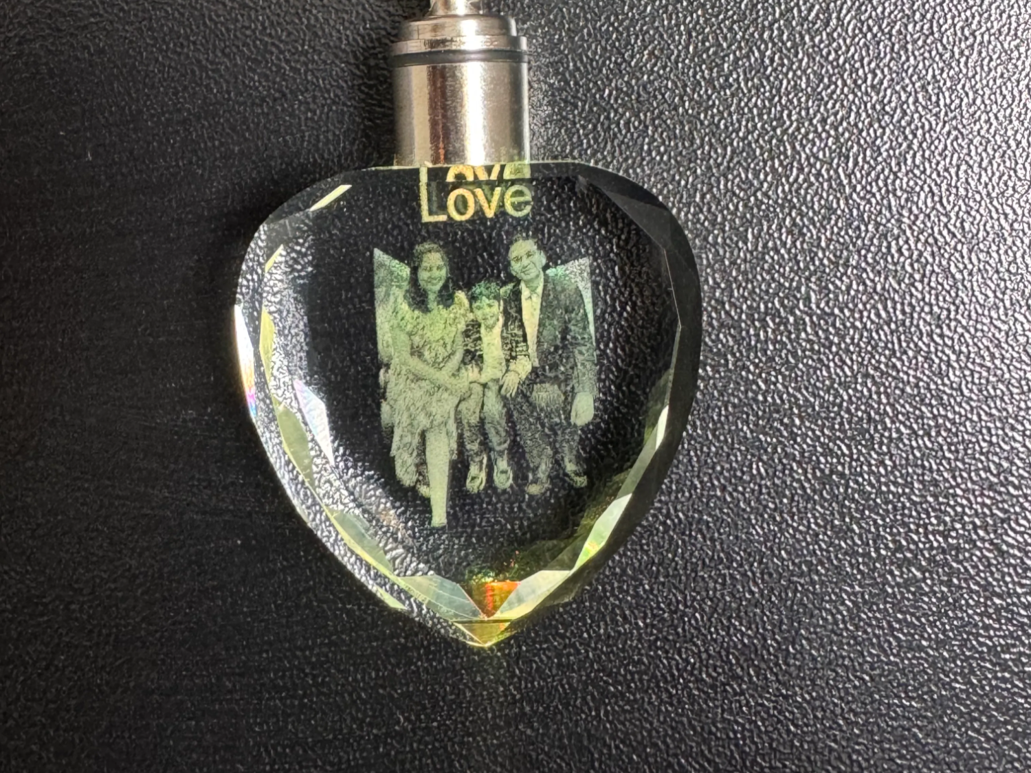 Heart-Shaped Crystal Pendant with Family Portrait and Love Text