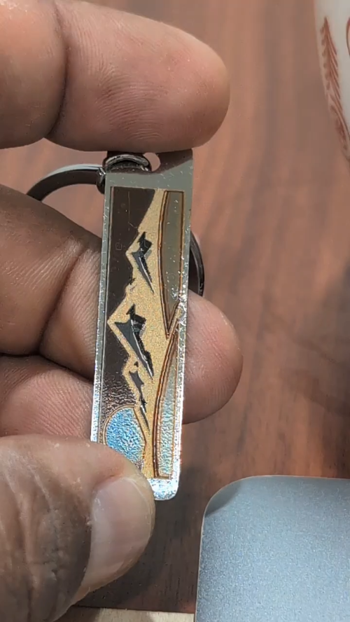 [Laser cut and engrave] Laser Engraved Metal Keychain with Artistic Geometric Design