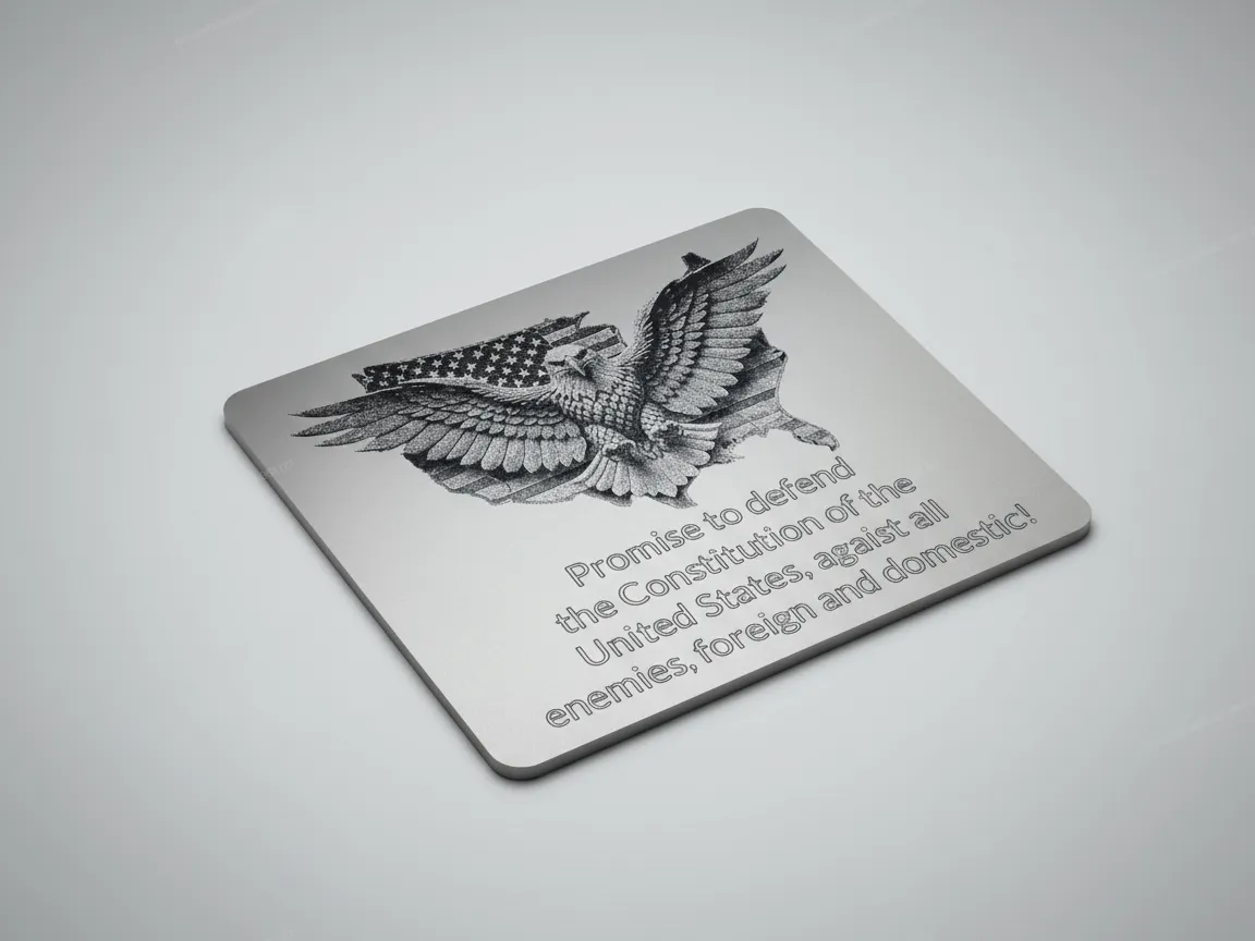 Laser Engraved Metal Plaque with Eagle and United States Promise Quote — free American flag wall art project file on Atomm