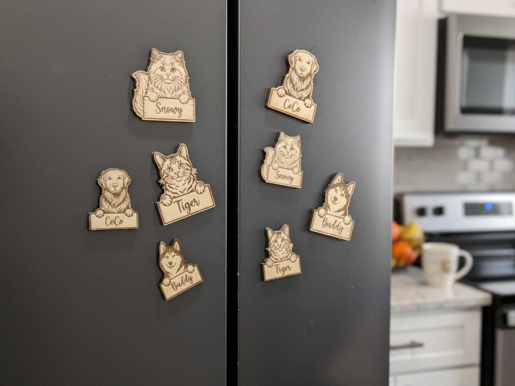 Laser-Cut Wooden Pet Name Magnets