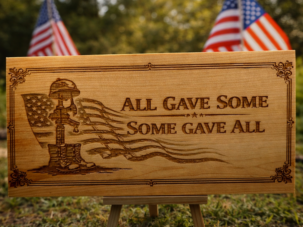 Cedar Board - All Gave Some, Some Gave All — Military Memorial Tribute Board — free American flag wall art project file on Atomm