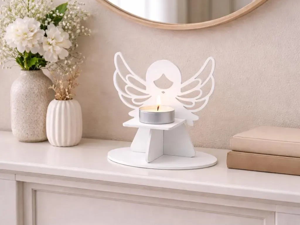 Portavelas de té en forma de ángel recortado con láser