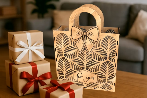 [Laser cut and engrave] Wooden Gift Bag Bow