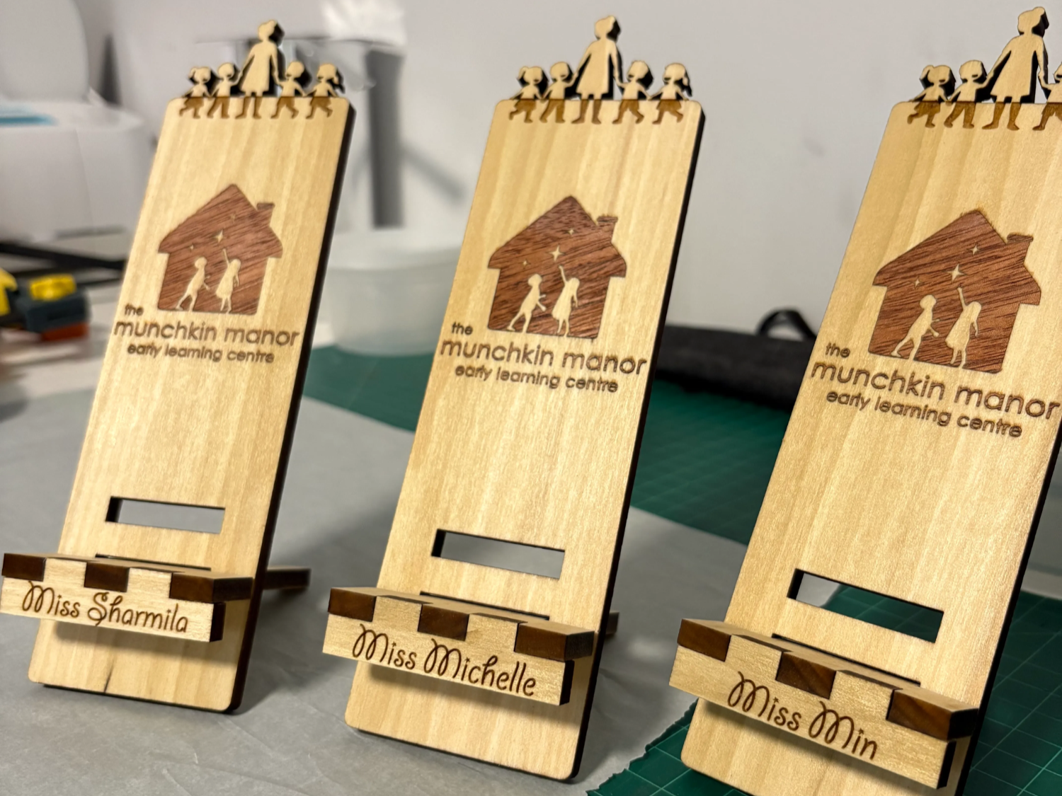Phone Stand with Wood Veneer Inlay teacher gift design