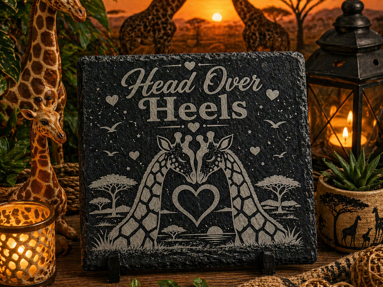 "Head Over Heels" Giraffe Slate Coaster gift design