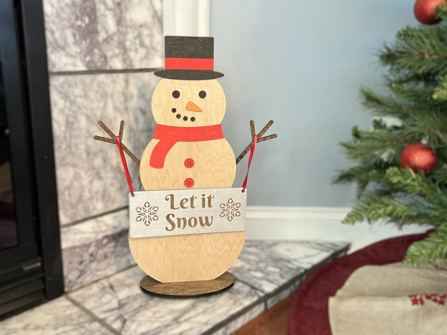 Snowman stand with reversible sign standing Christmas yard decoration