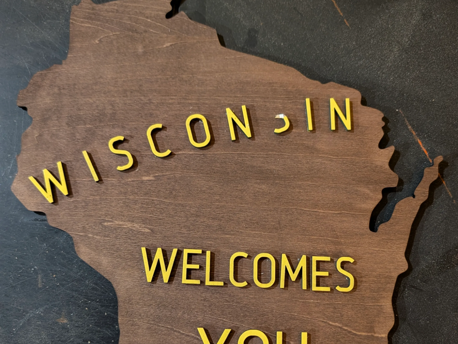 Laser Cut Wooden Wisconsin State Welcome Sign with Yellow Letters ...