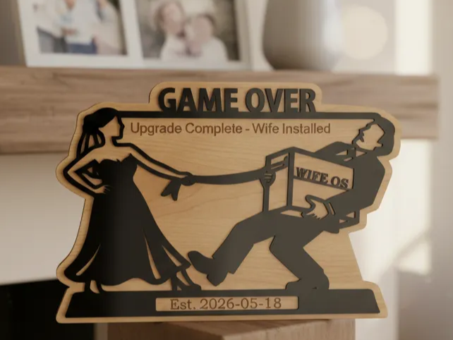 "Game Over, Wife Installed" Wedding Sign with Date gift for her design