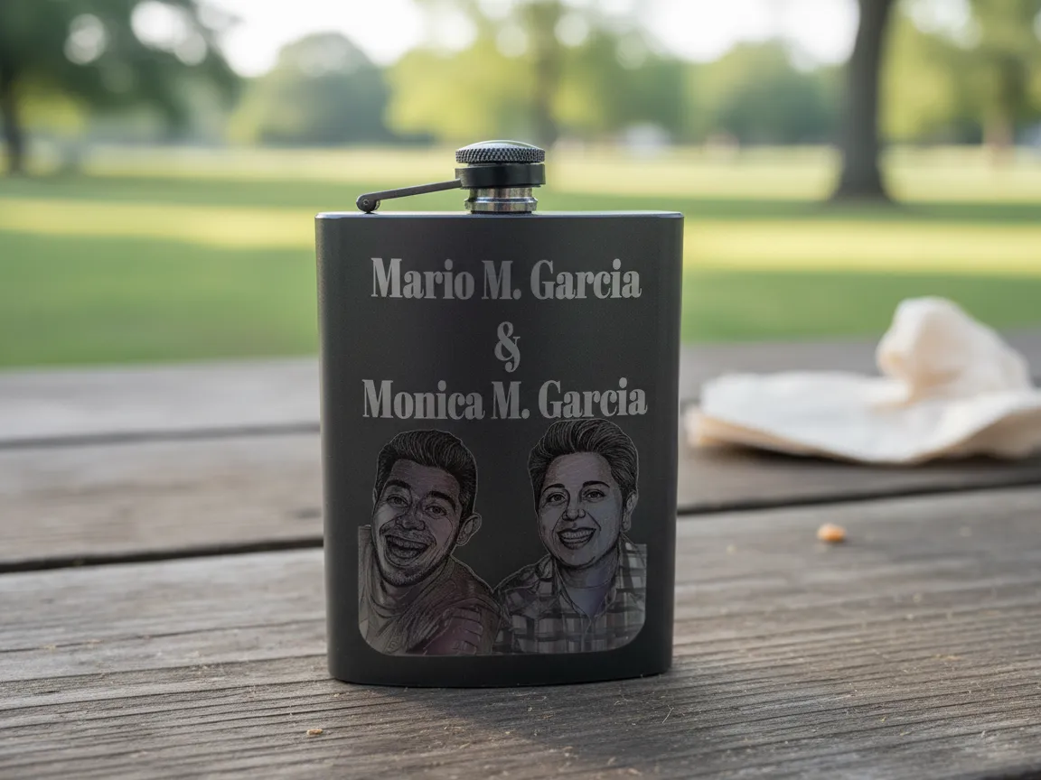 Metal Hip Flask with Portrait and Name Engraving boyfriend birthday gift idea