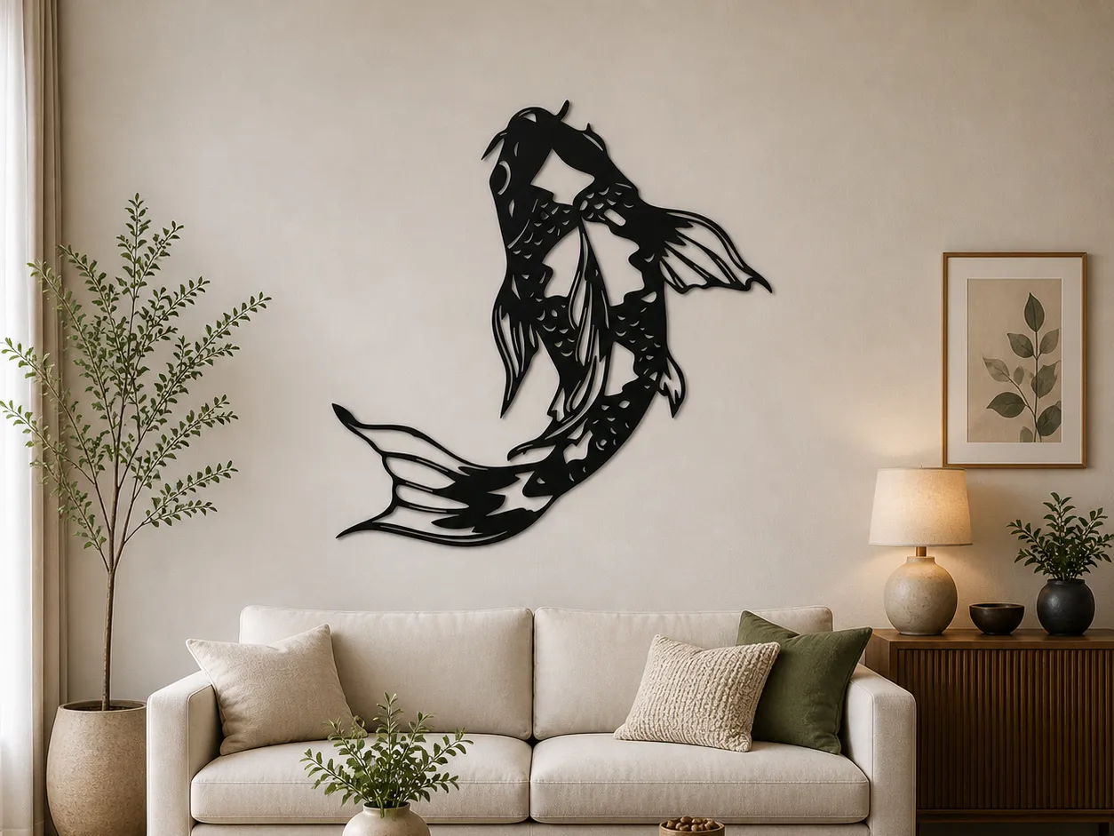Koi Fish Wall Art SVG | Japanese Fish Decor SVG | Zen Metal Wall Art | Laser Cut Koi Design File exterior metal wall art idea